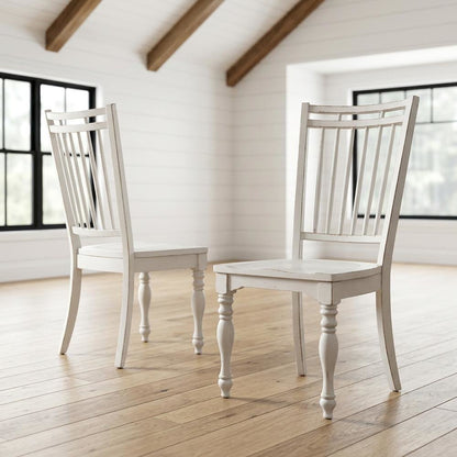 Solid Wood Spindle Back Farmhouse Dining Chairs for Kitchen, White, Set of 2