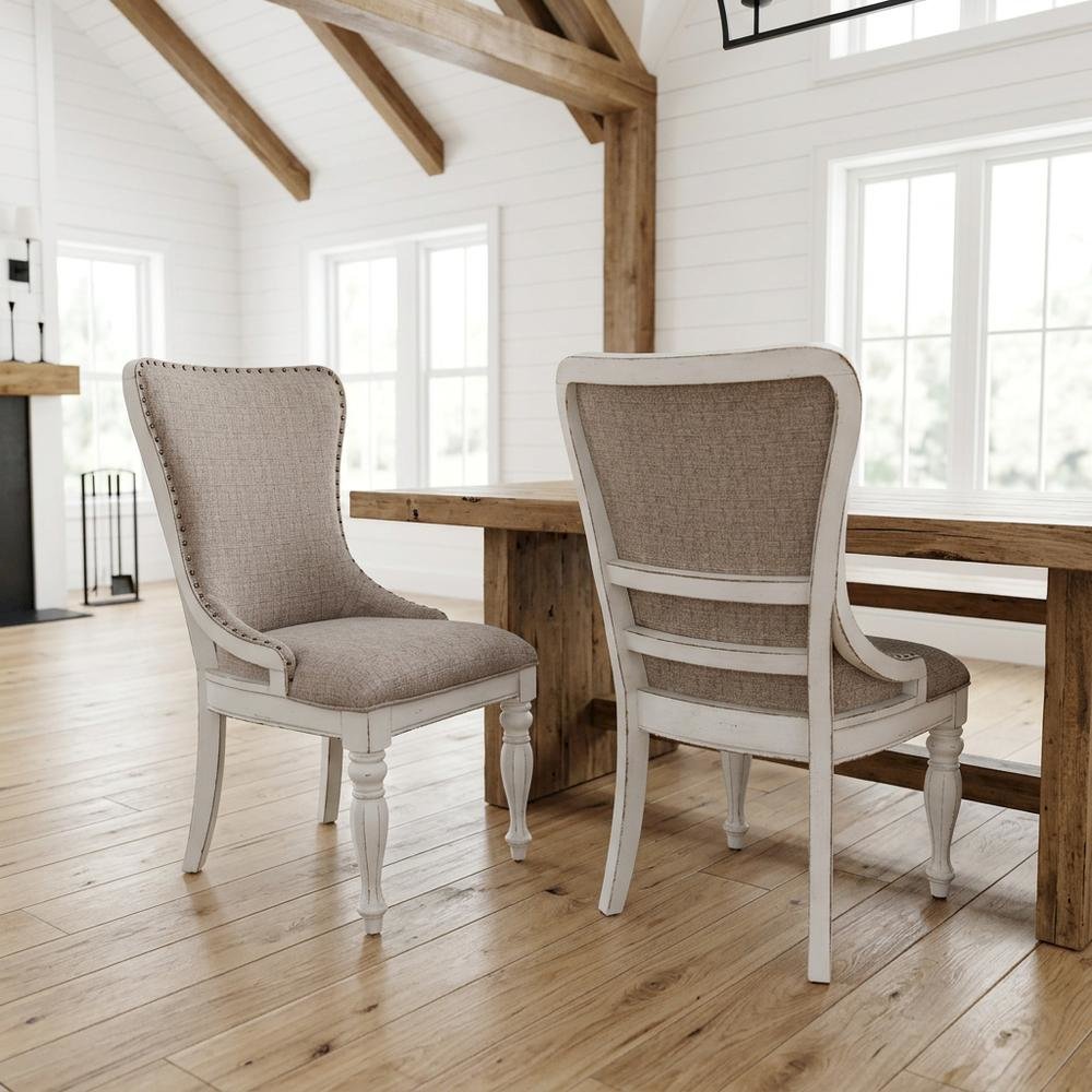 Upholstered Wingback Dining Chairs with European Style, Set of 2