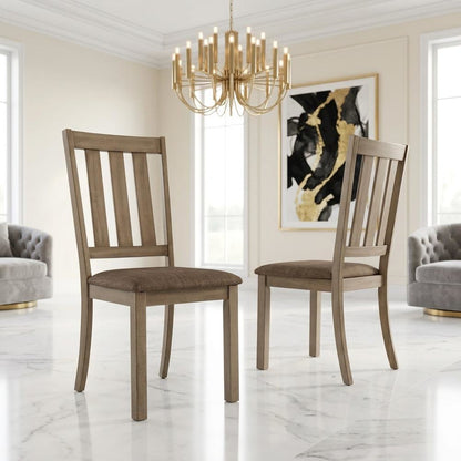 Rubberwood Slat-Back Wooden Dining Chairs, Brown, Set of 2