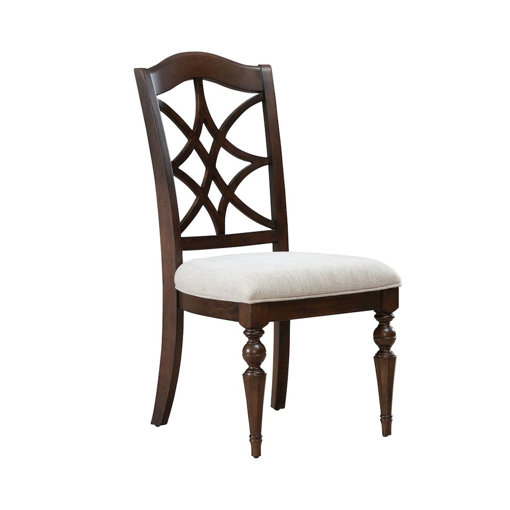 7 Piece Dining Trestle Table Set - 2 Upholstered Chairs, 4 Back Side Chairs