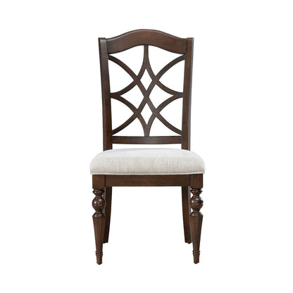 7 Piece Dining Trestle Table Set - 2 Upholstered Chairs, 4 Back Side Chairs