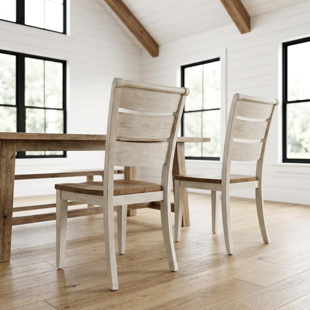 Solid Wood Ladder Back Farmhouse Dining Chairs, White, Set of 2