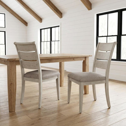 Linen-Upholstered Ladder Back Farmhouse Dining Chairs, White, Set of 2