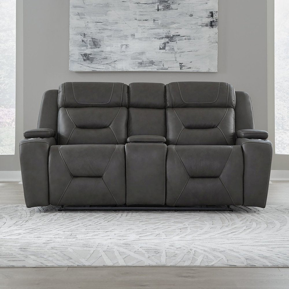 Chapman Power Recline Sofa & Recliner with Charging Ports - Aline Coal Leather