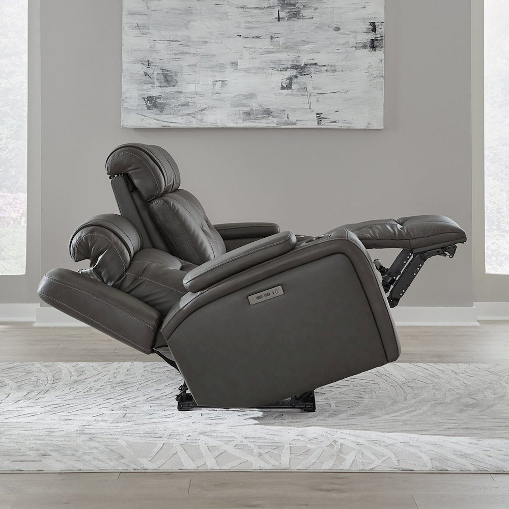 Chapman Power Recline Sofa & Recliner with Charging Ports - Aline Coal Leather