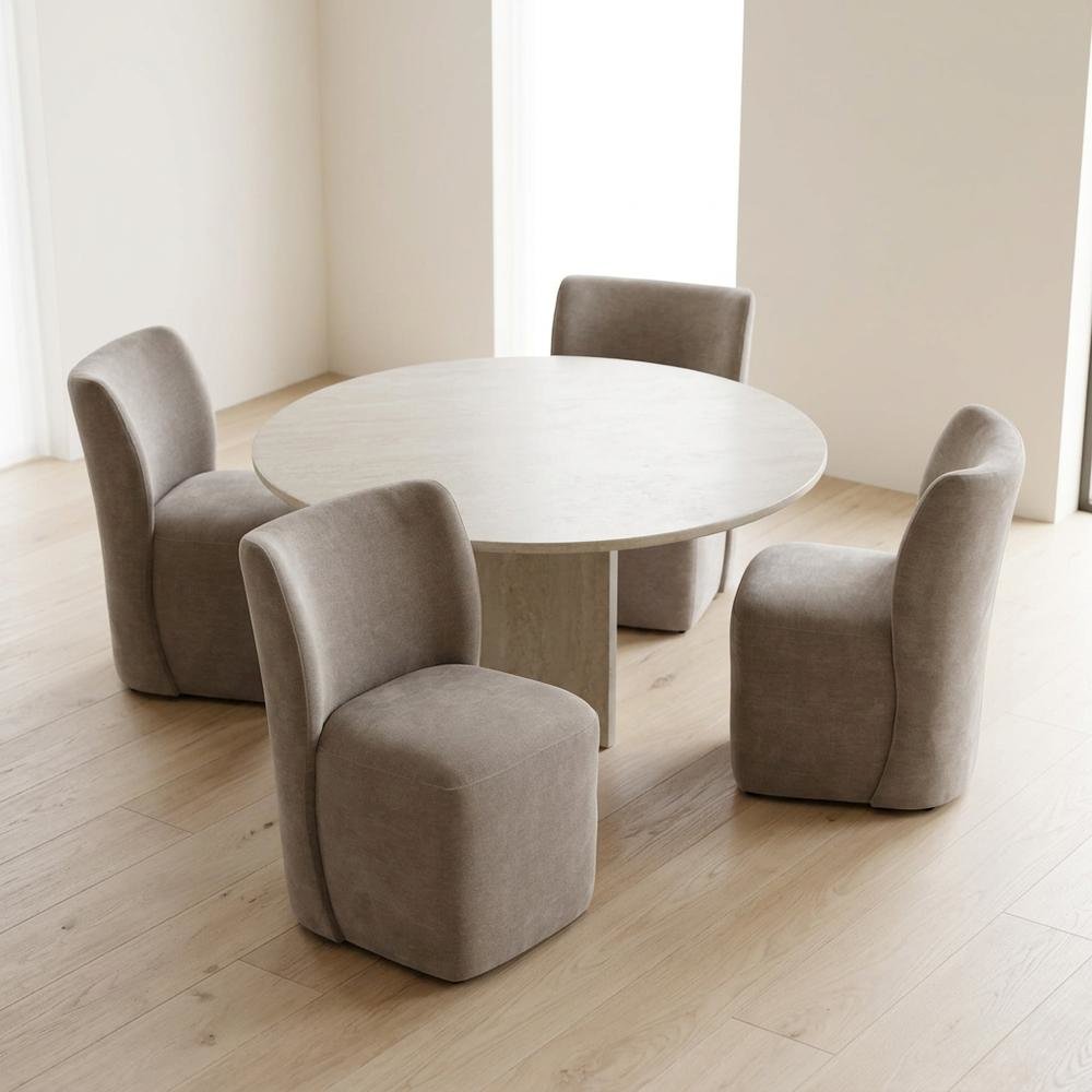 Solid Wood Upholstered Accent Dining Chair with Castors, Eclectic Style, Brown