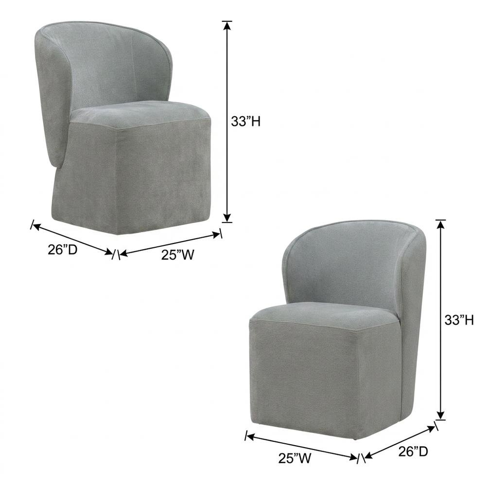 Solid Wood Upholstered Accent Dining Chair with Castors, Eclectic Style, Gray
