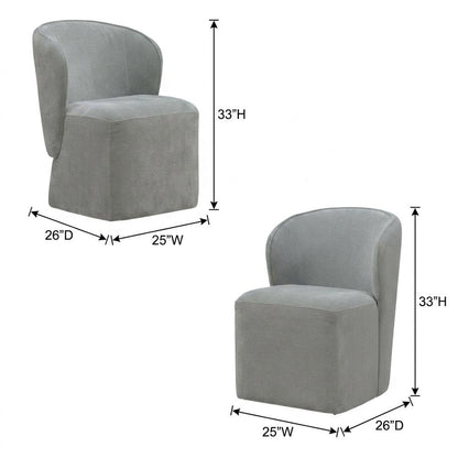 Solid Wood Upholstered Accent Dining Chair with Castors, Eclectic Style, Gray