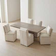 Solid Wood Upholstered Accent Dining Chair with Castors, Eclectic Style, White