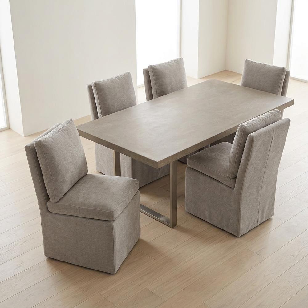 Solid Wood Upholstered Accent Dining Chair with Castors, Eclectic Style, Brown