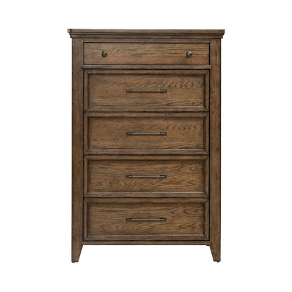 Queen Panel Bed, Dresser & Mirror, Chest, Night Stand Bedroom Set - Amber Brown