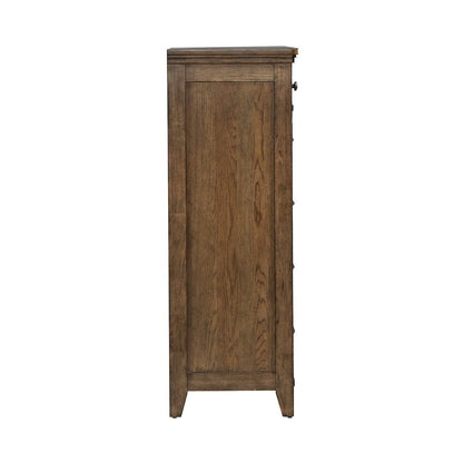 Queen Panel Bed, Dresser & Mirror, Chest, Night Stand Bedroom Set - Amber Brown