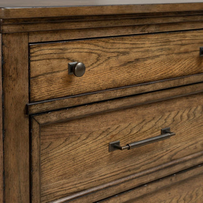 Queen Panel Bed, Dresser & Mirror, Chest, Night Stand Bedroom Set - Amber Brown
