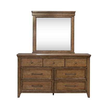 King Panel Bed, Dresser & Mirror, Night Stand Bedroom Set - Amber Brown