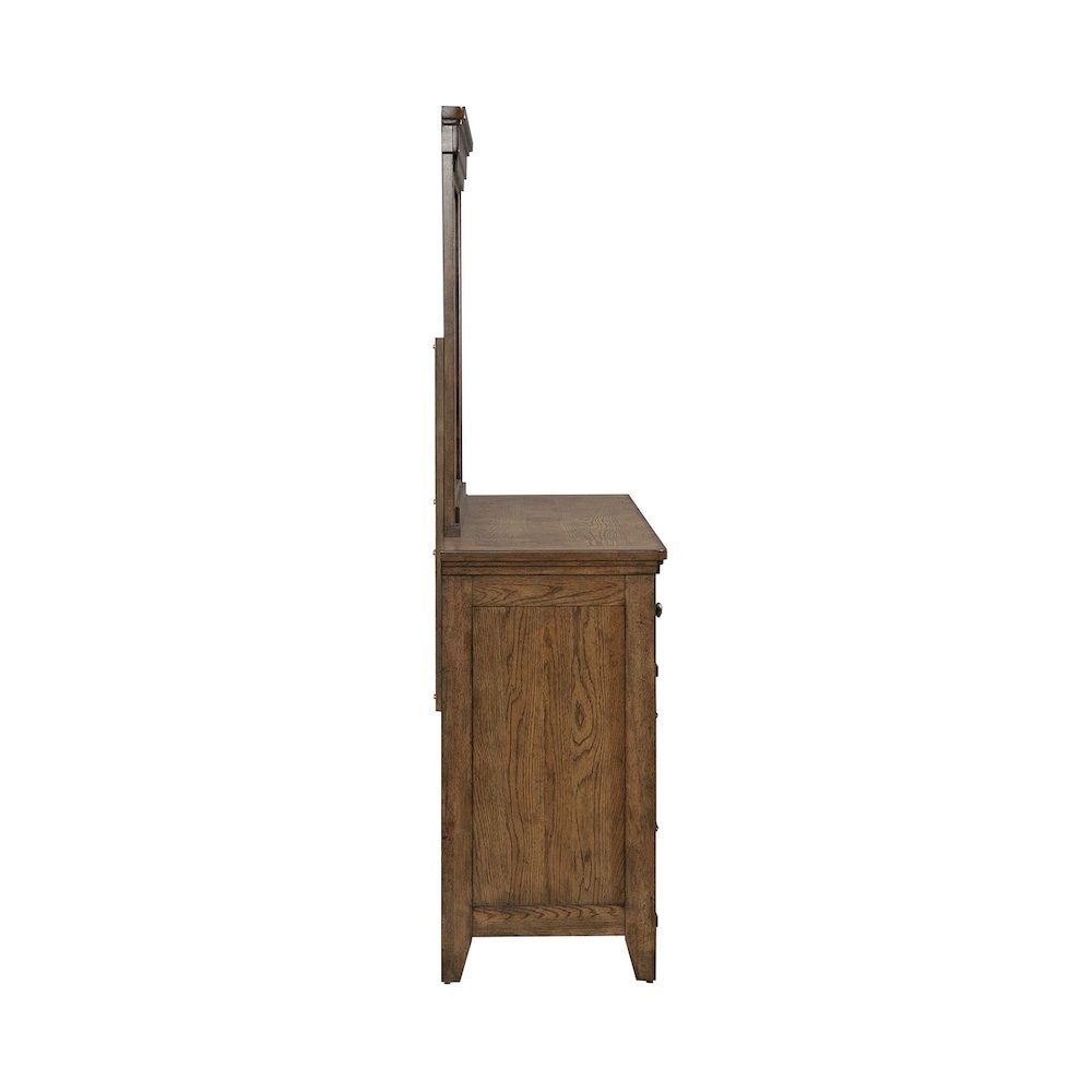 King Panel Bed, Dresser & Mirror, Night Stand Bedroom Set - Amber Brown