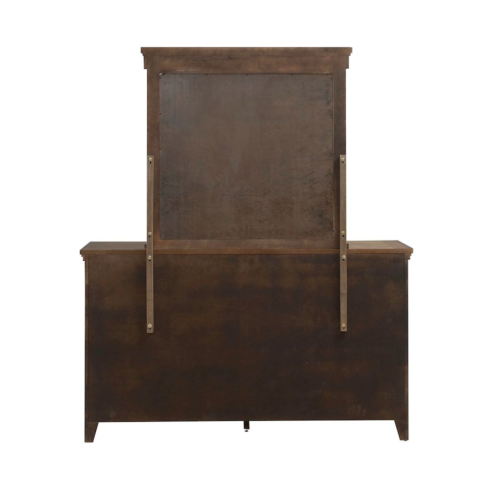 King Panel Bed, Dresser & Mirror, Night Stand Bedroom Set - Amber Brown