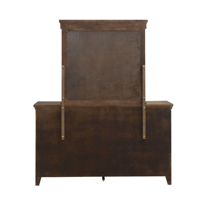 King Panel Bed, Dresser & Mirror, Night Stand Bedroom Set - Amber Brown