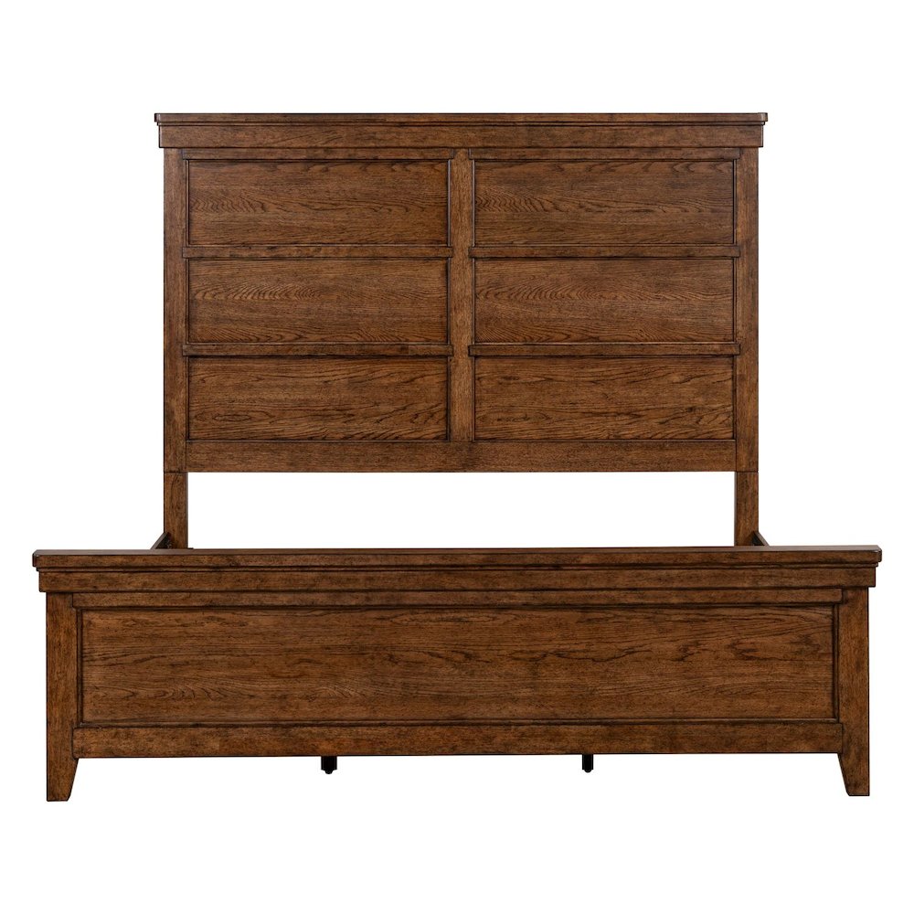 King Panel Bed, Dresser & Mirror, Night Stand Bedroom Set - Amber Brown