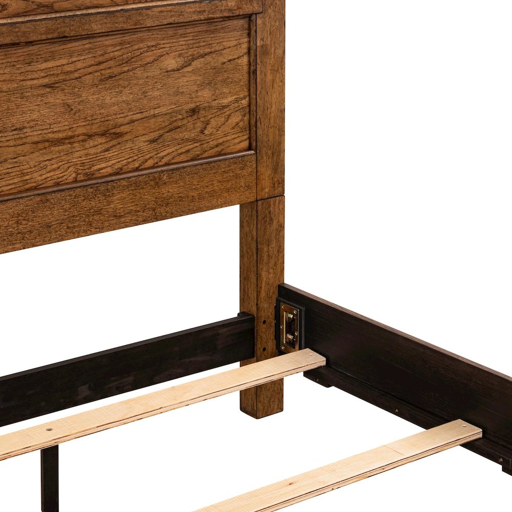 King Panel Bed, Dresser & Mirror, Night Stand Bedroom Set - Amber Brown