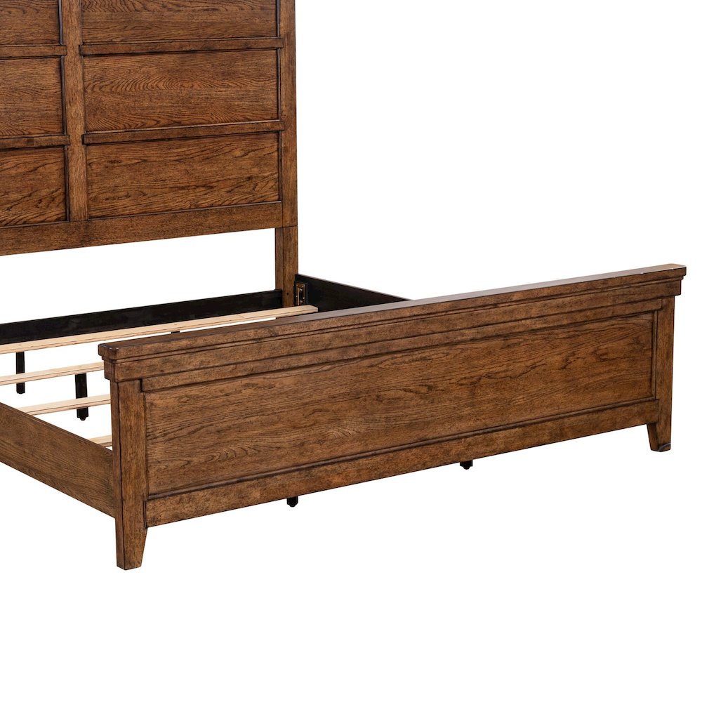 King Panel Bed, Dresser & Mirror, Night Stand Bedroom Set - Amber Brown