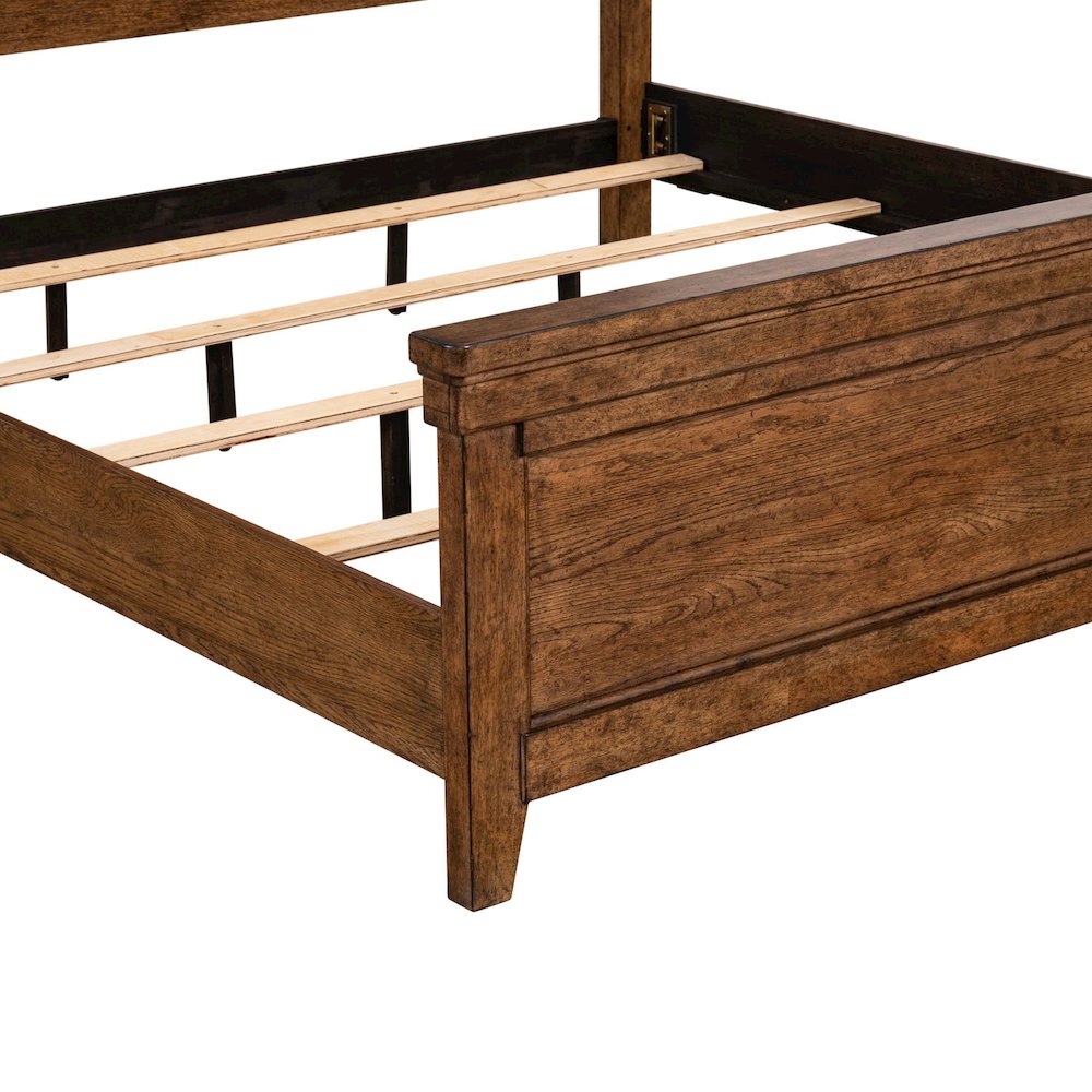 King Panel Bed, Dresser & Mirror, Night Stand Bedroom Set - Amber Brown