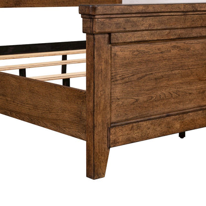King Panel Bed, Dresser & Mirror, Night Stand Bedroom Set - Amber Brown