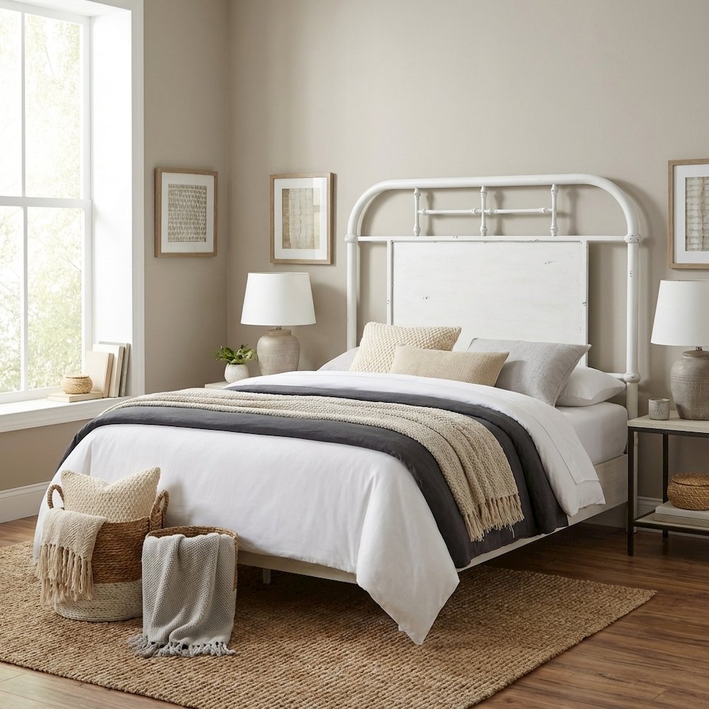 Distressed Metal Twin Headboard Vintage Style Metal Tube Frame