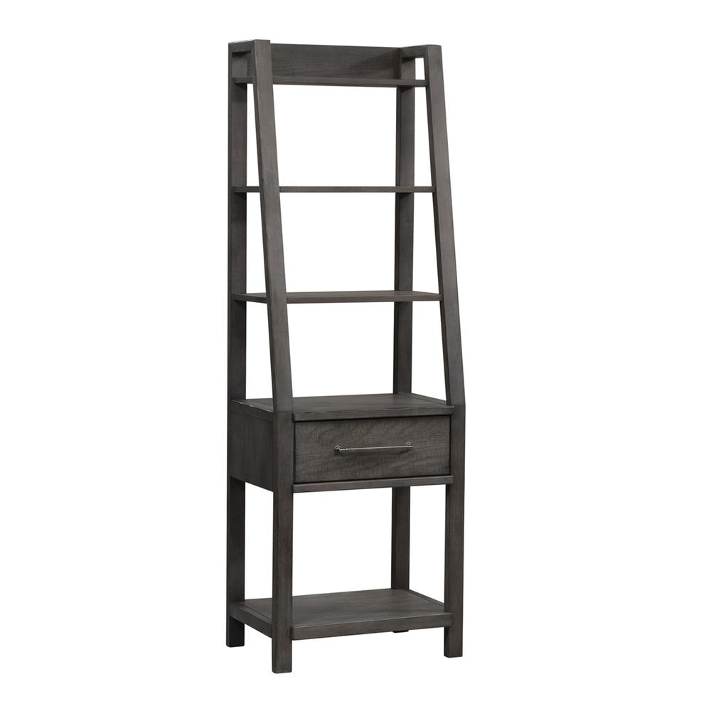 Modern Farmhouse Leaning Bookcase in Dusty Charcoal w/ Heavy Distressing