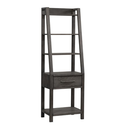 Modern Farmhouse Leaning Bookcase in Dusty Charcoal w/ Heavy Distressing
