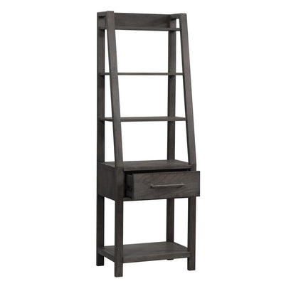 Modern Farmhouse Leaning Bookcase in Dusty Charcoal w/ Heavy Distressing