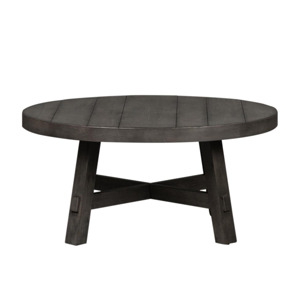 Splay Leg Round Cocktail Table Dusty Charcoal w/ Heavy Distressing