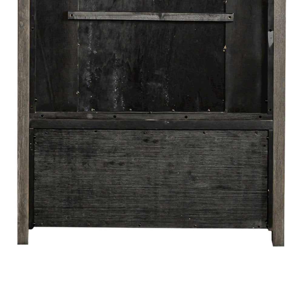2 Pc Hall Tree Set with Oak Framed Mirror and Storage Drawer - Charcoal