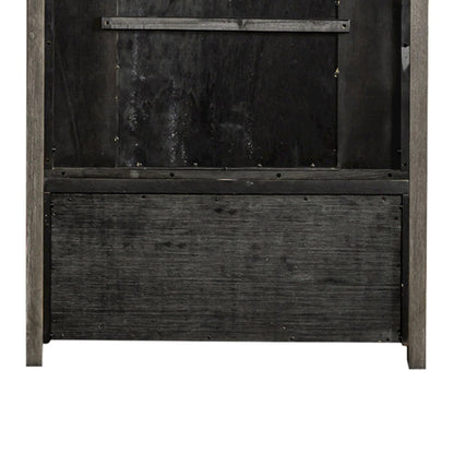 2 Pc Hall Tree Set with Oak Framed Mirror and Storage Drawer - Charcoal