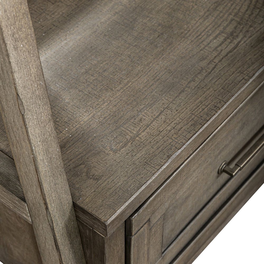 2 Pc Hall Tree Set with Oak Framed Mirror and Storage Drawer - Charcoal