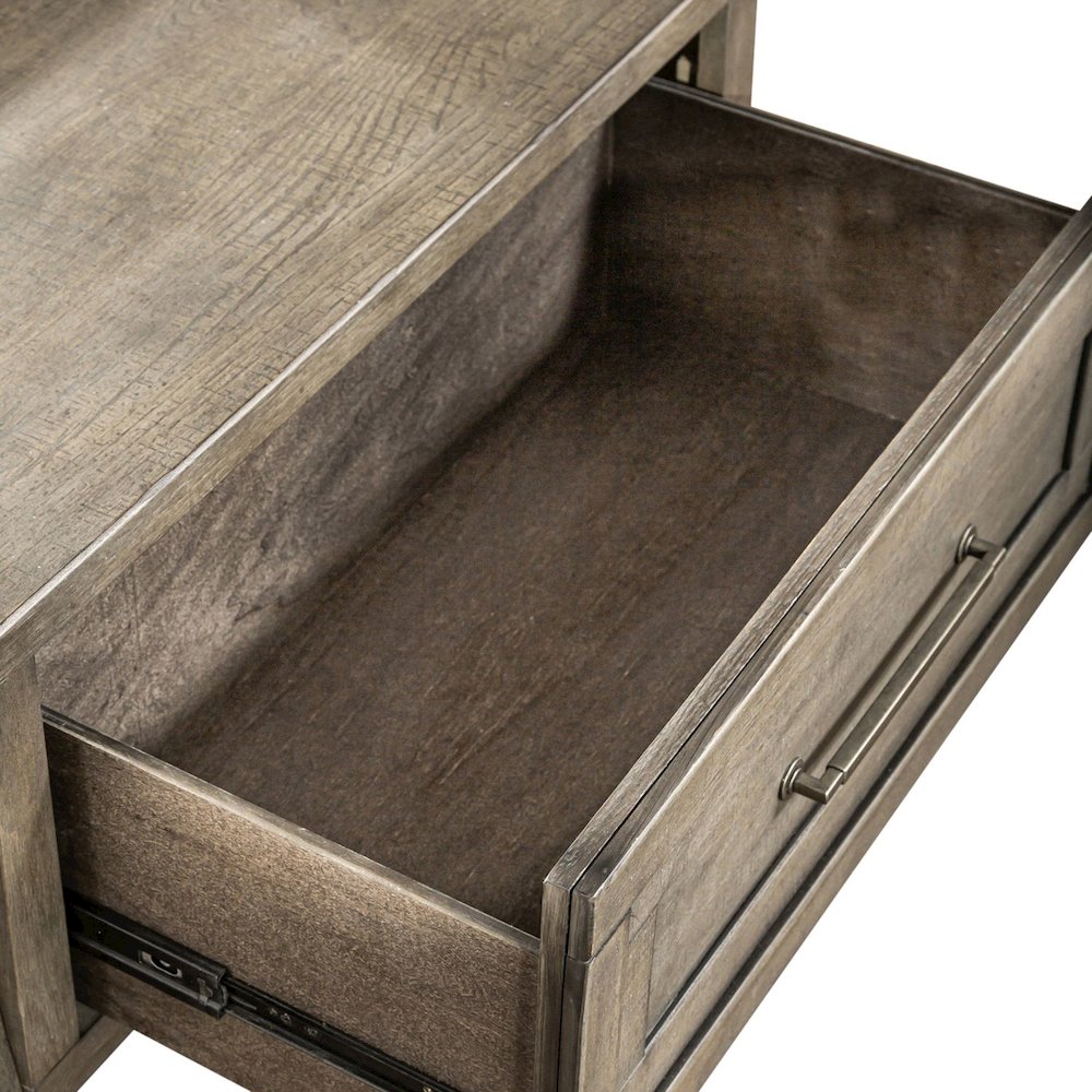 2 Pc Hall Tree Set with Oak Framed Mirror and Storage Drawer - Charcoal