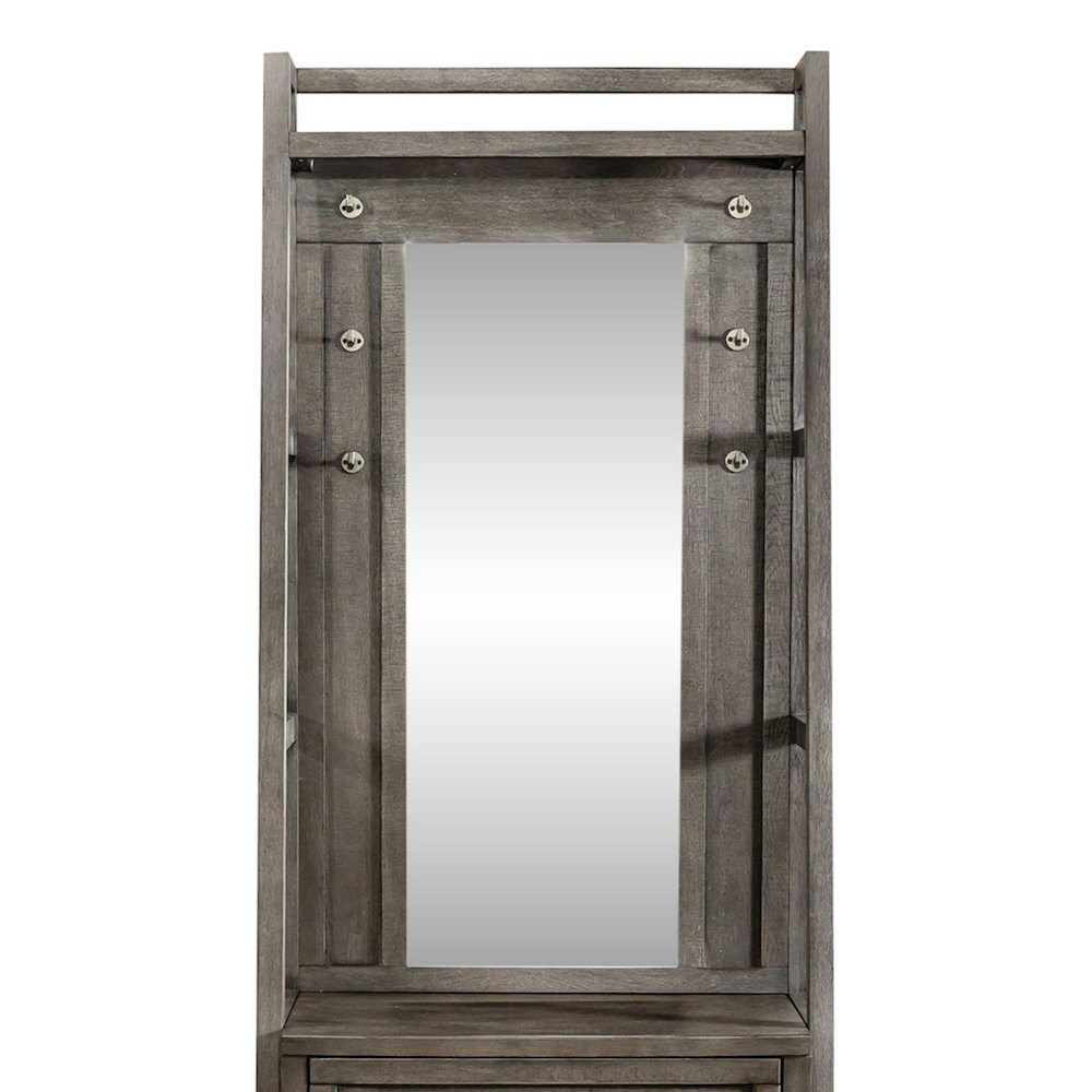 2 Pc Hall Tree Set with Oak Framed Mirror and Storage Drawer - Charcoal