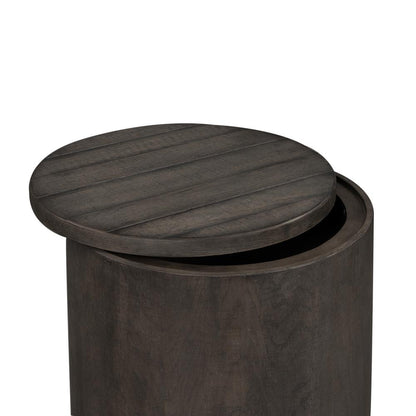 Modern Farmhouse Drum End Table in Dusty Charcoal w/ Heavy Distressing