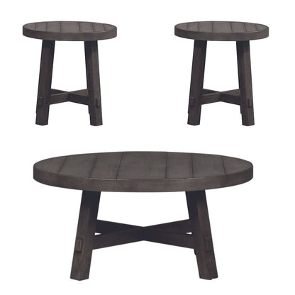 3 Piece Living Room Set - Cocktail table, 2 End Tables - Charcoal Oak Wood