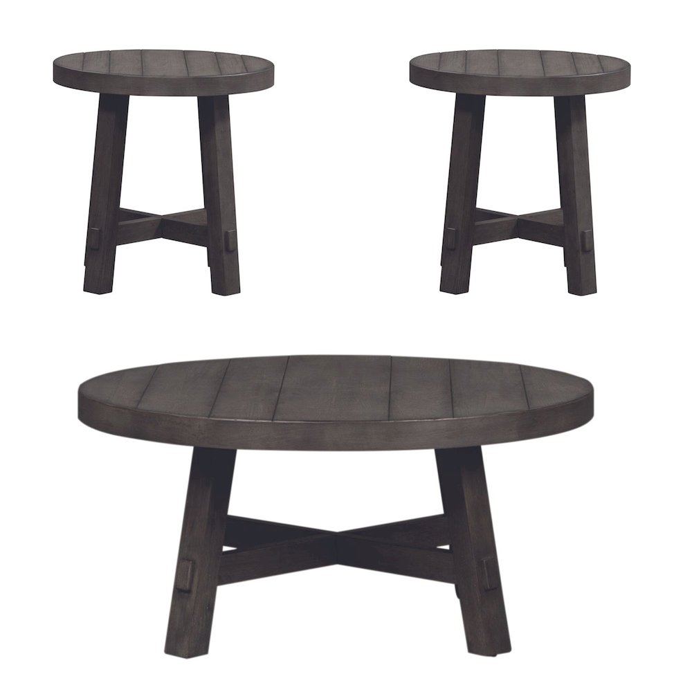 3 Piece Living Room Set - Cocktail table, 2 End Tables - Charcoal Oak Wood