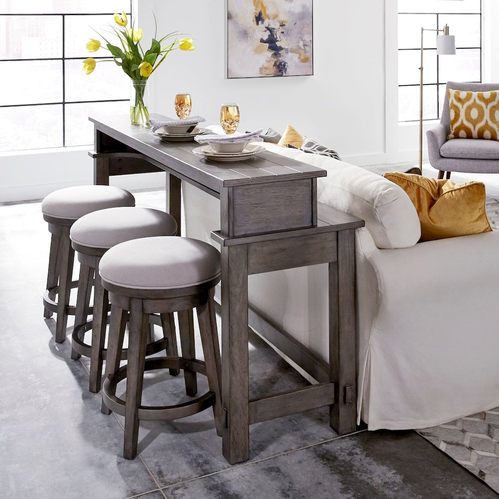 4 PcLiving Room Set with Charging Station - Distressed Dusty Charcoal Oak Wood