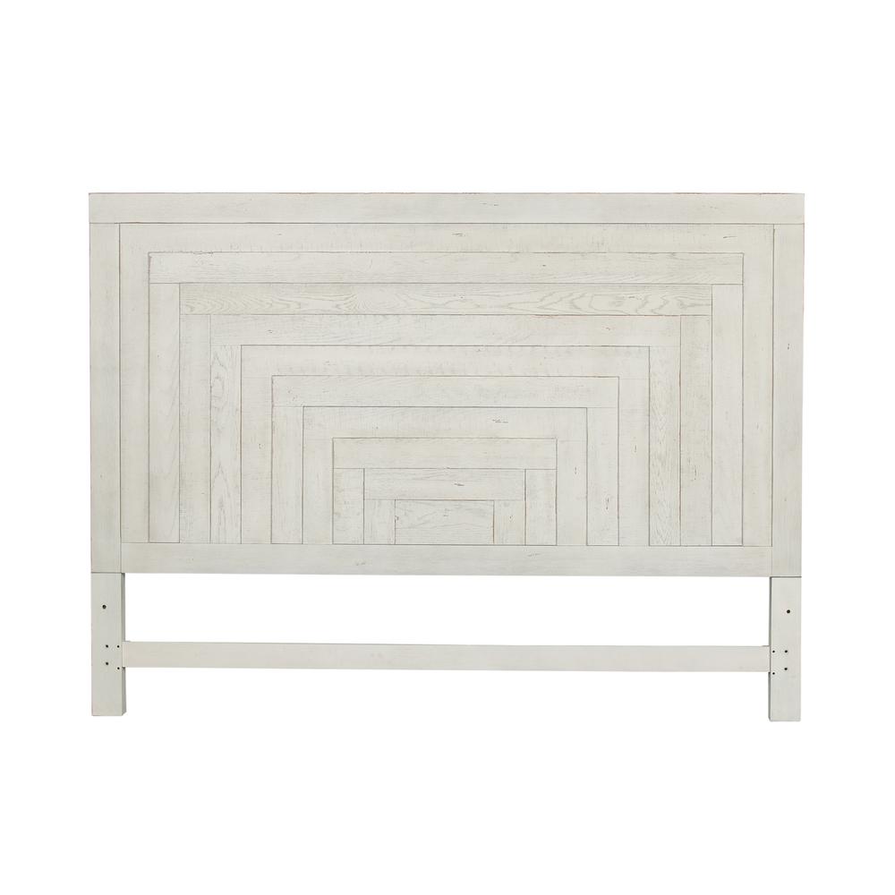 Modern Farmhouse Queen Panel Headboard in Flea Market White w/ Heavy Distressing