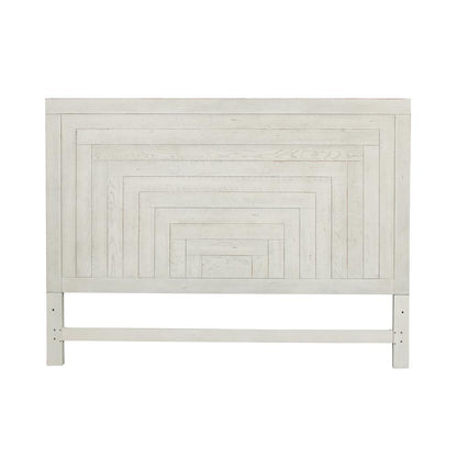 Modern Farmhouse Queen Panel Headboard in Flea Market White w/ Heavy Distressing
