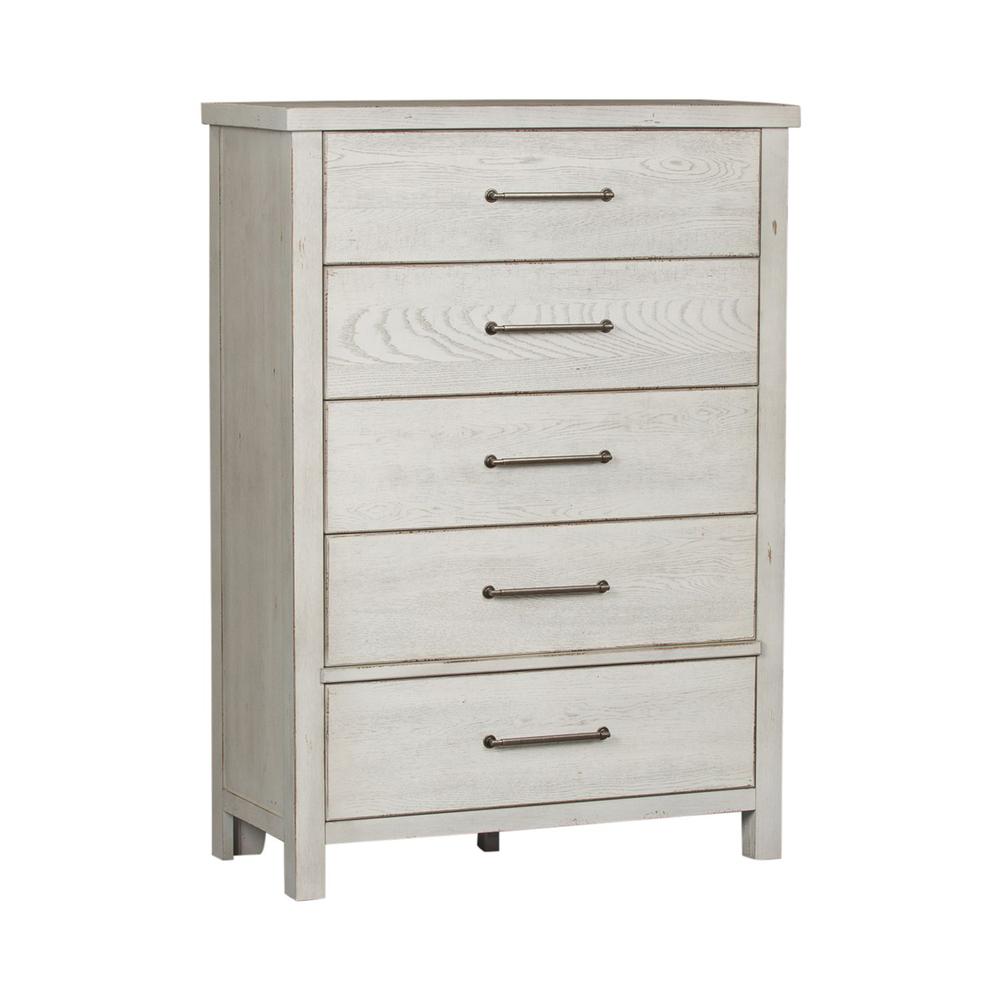 Modern Farmhouse 5 Drawer Chest in Flea Market White w/ Heavy Distressing