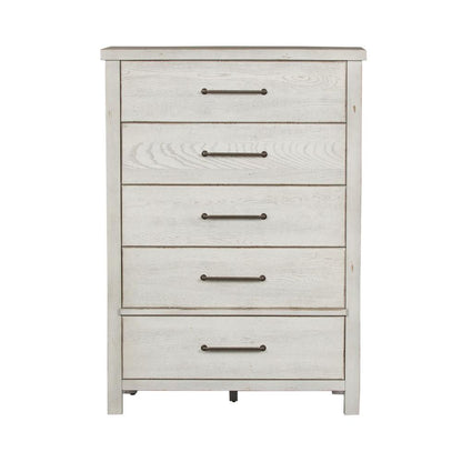 Modern Farmhouse 5 Drawer Chest in Flea Market White w/ Heavy Distressing