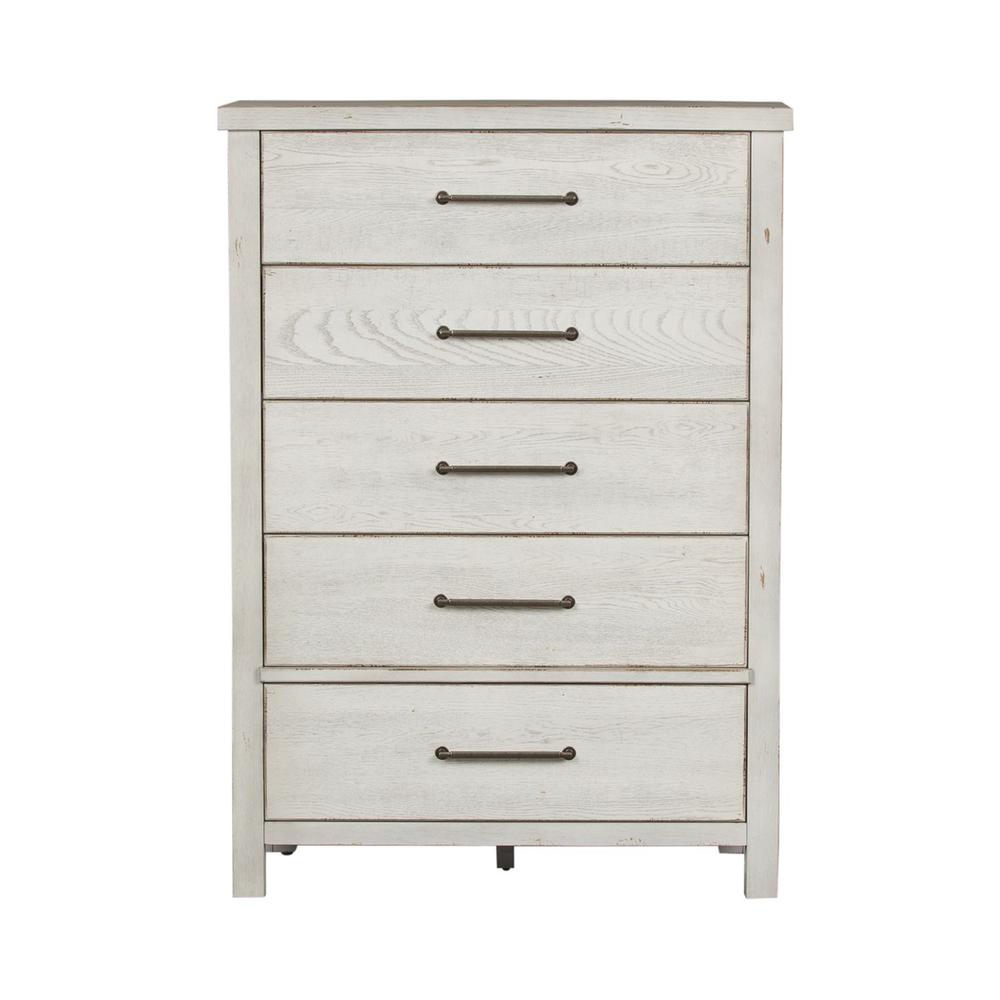 Modern Farmhouse 5 Drawer Chest in Flea Market White w/ Heavy Distressing