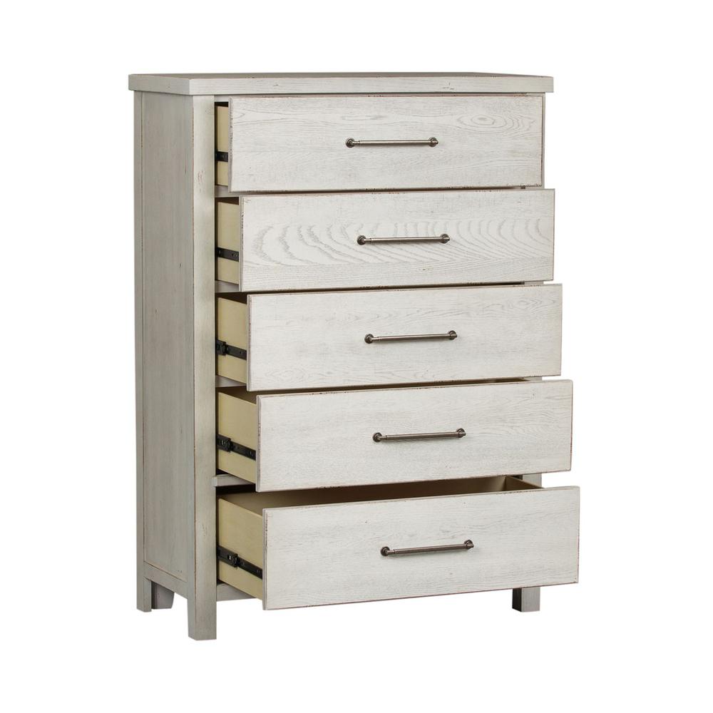 Modern Farmhouse 5 Drawer Chest in Flea Market White w/ Heavy Distressing