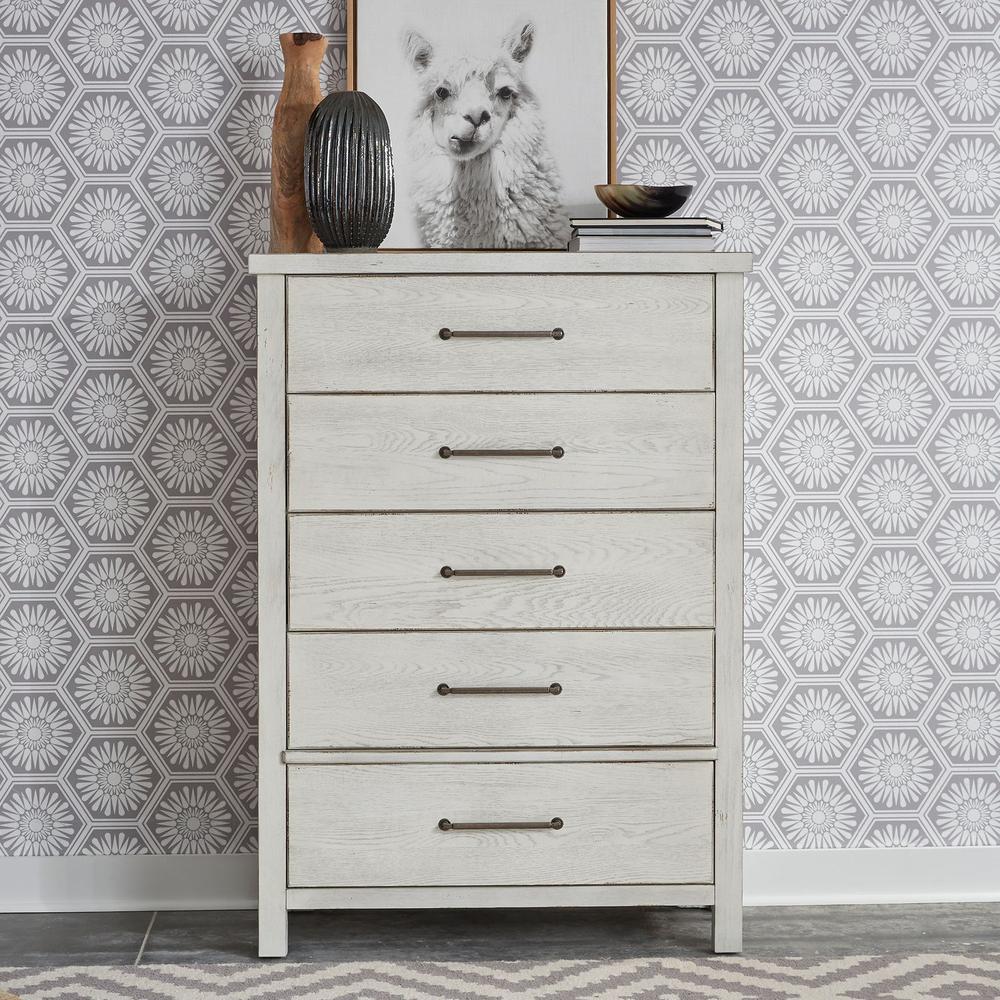 Modern Farmhouse 5 Drawer Chest in Flea Market White w/ Heavy Distressing