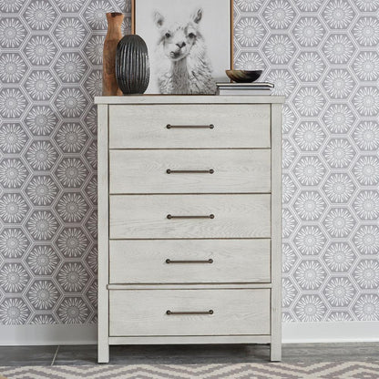 Modern Farmhouse 5 Drawer Chest in Flea Market White w/ Heavy Distressing