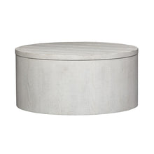 Modern Farmhouse Drum Cocktail Table in Flea Market White w/ Heavy Distressing
