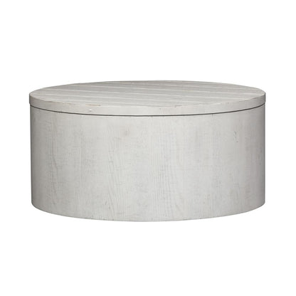 Modern Farmhouse Drum Cocktail Table in Flea Market White w/ Heavy Distressing
